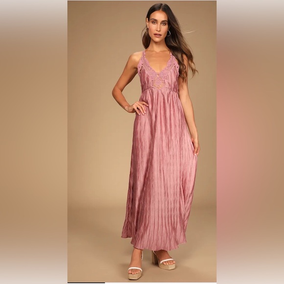 Lulus Dresses & Skirts - Lulus Alluring Aura mauve crochet lace crinkle backless maxi dress